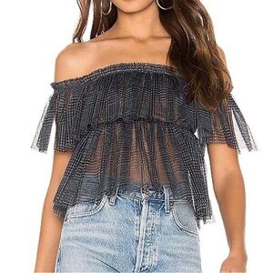Superdown Black Sheer Off-Shoulder Blouse